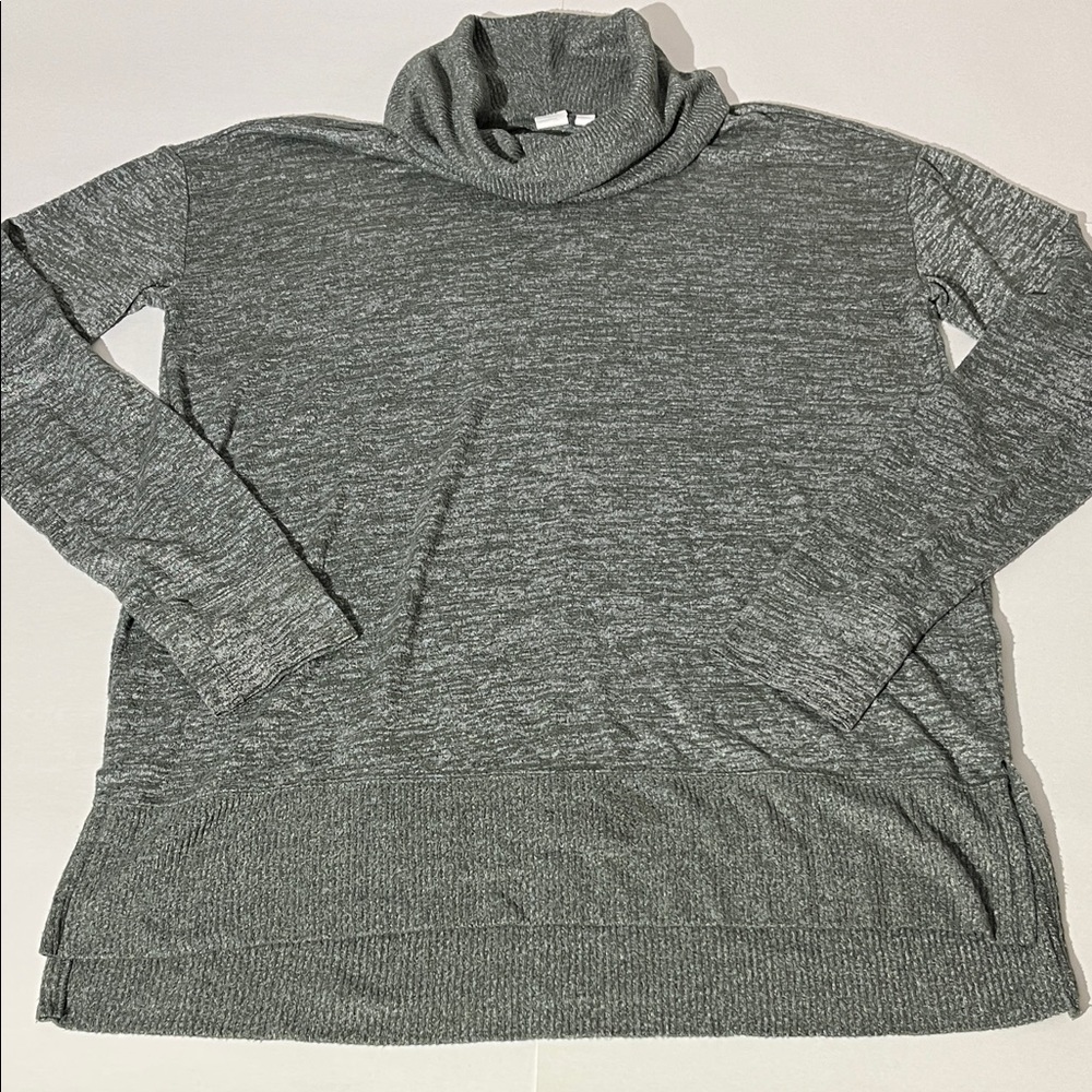 GAP Turtleneck Sweater Tunic Large Tall Heathered Green Gray Womens Winter Shirt